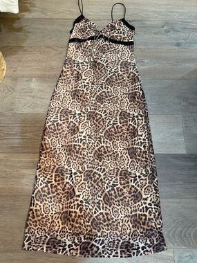 ACOA Leopard Slip Dress in Beige and Brown